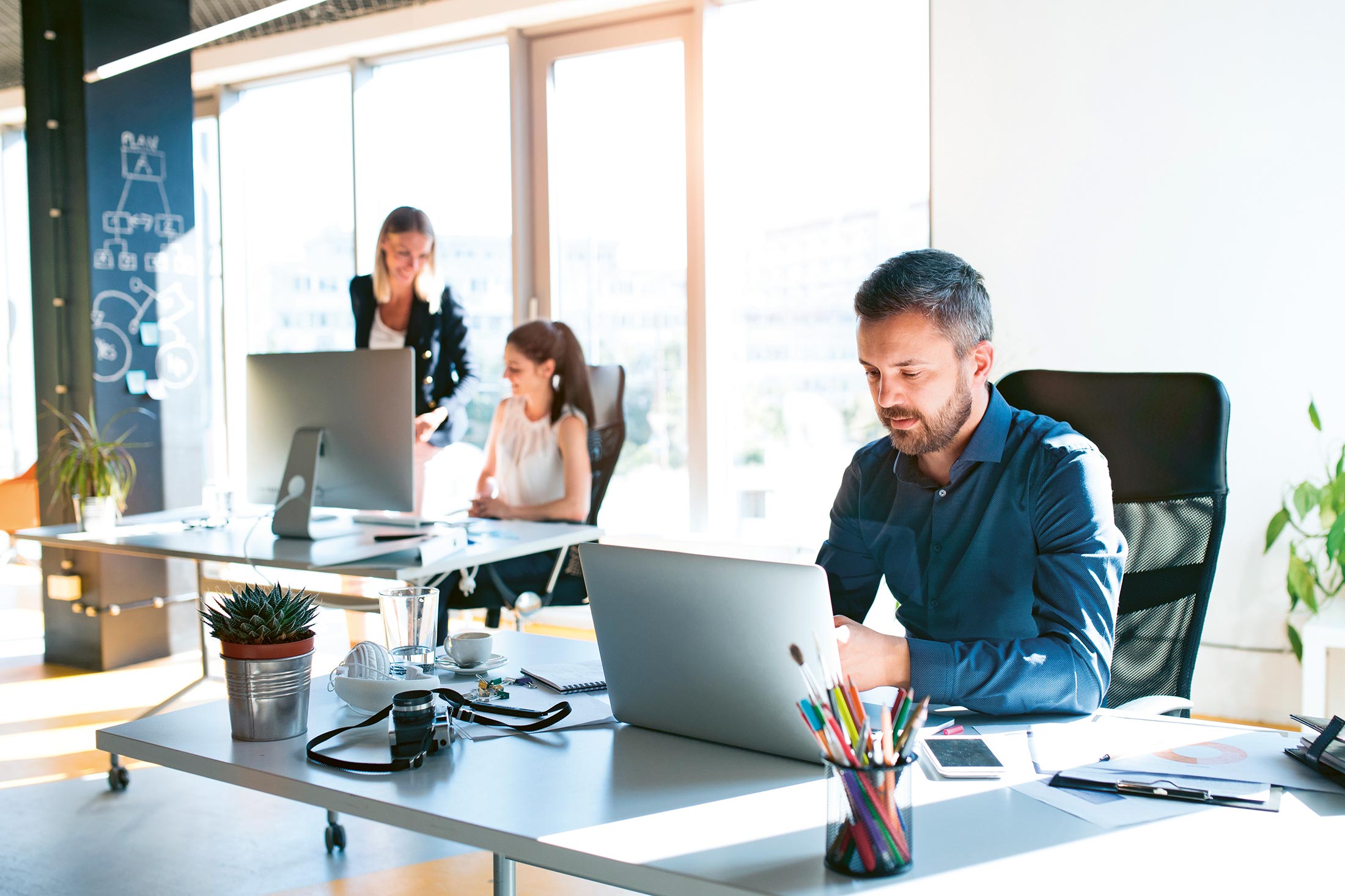 Büromitarbeiter bei der Arbeit